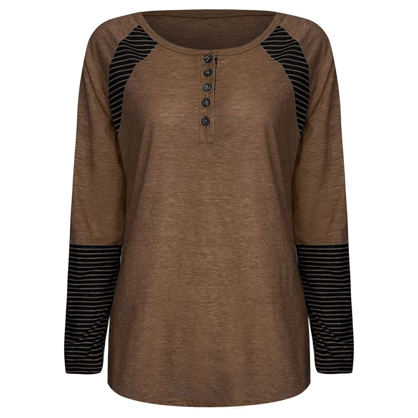 Full Size Striped Quarter Button Long Sleeve T-Shirt