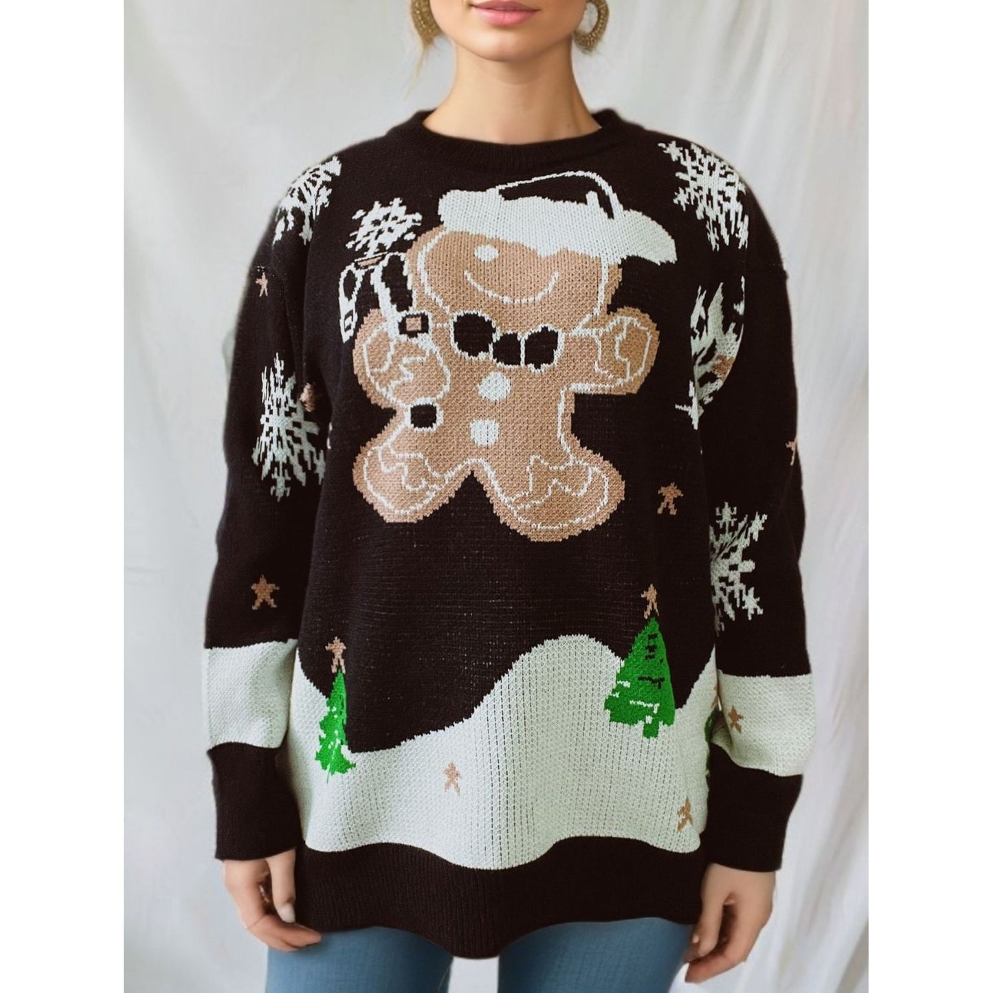 Gingersnap Round Neck Long Sleeve Sweater