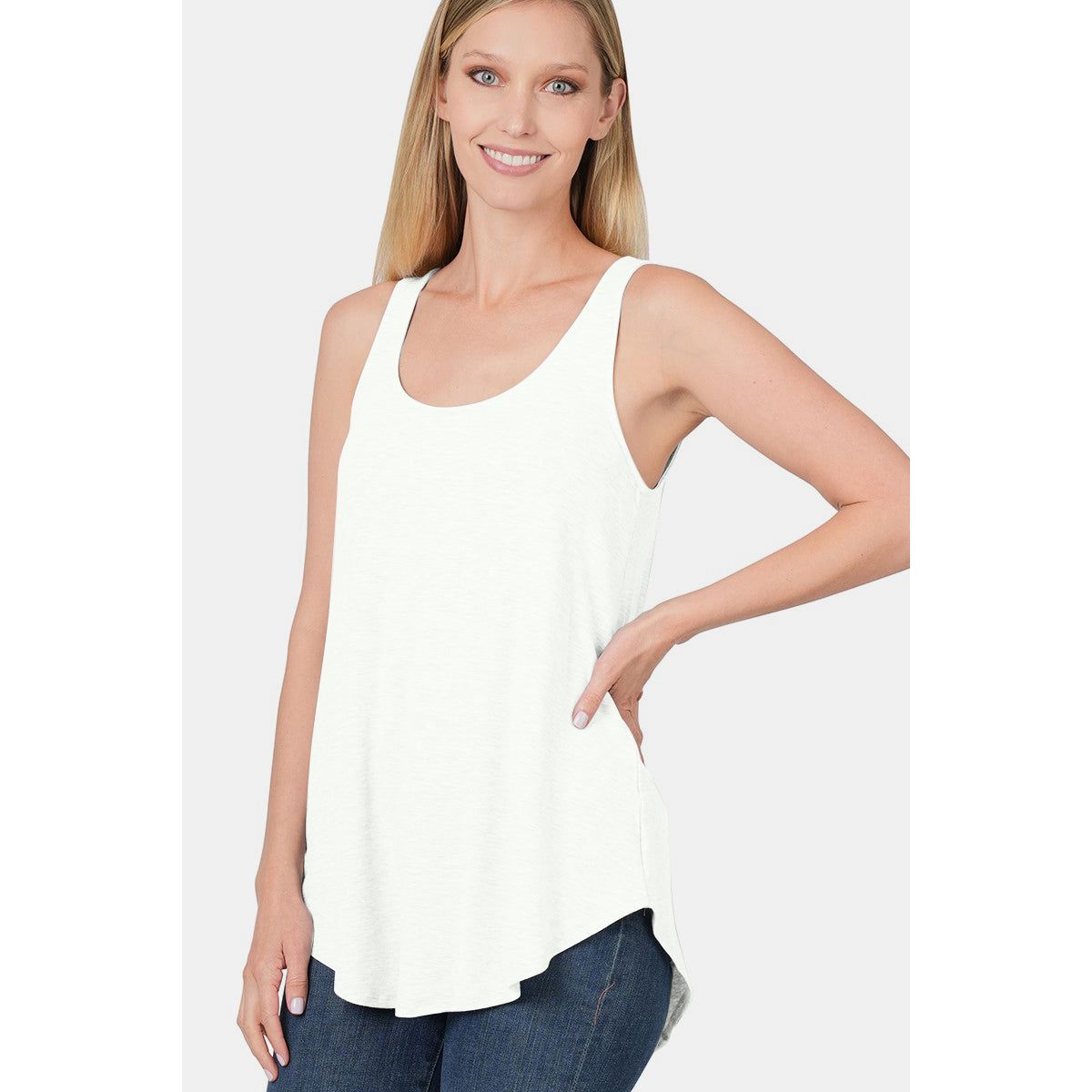 Zenana Round Neck Curved Hem Tank