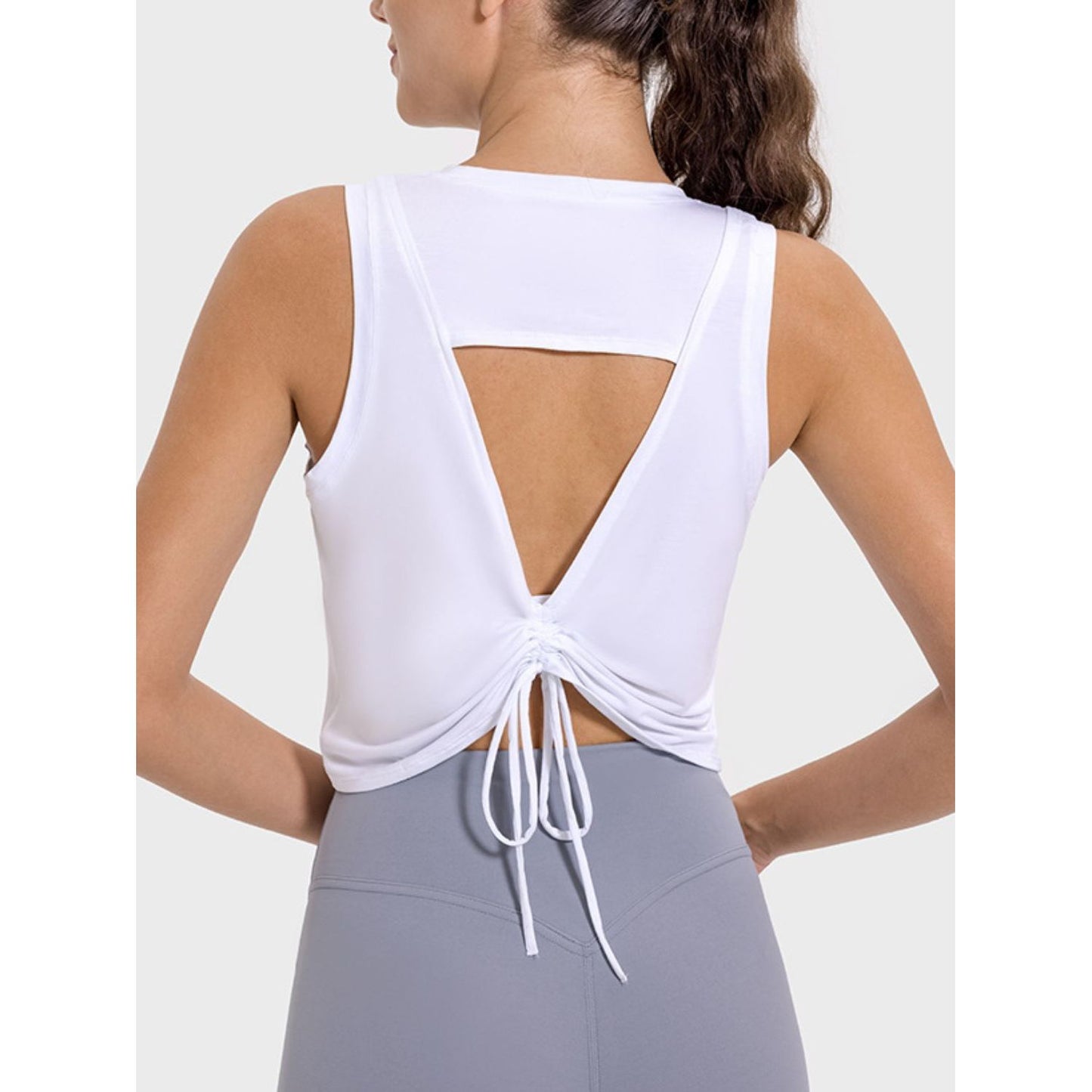 Drawstring Cutout Round Neck Active Tank