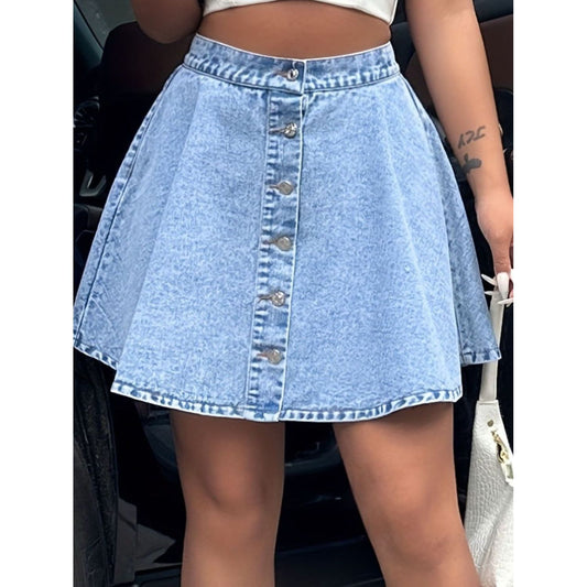 Buttoned Mini Denim Skirt