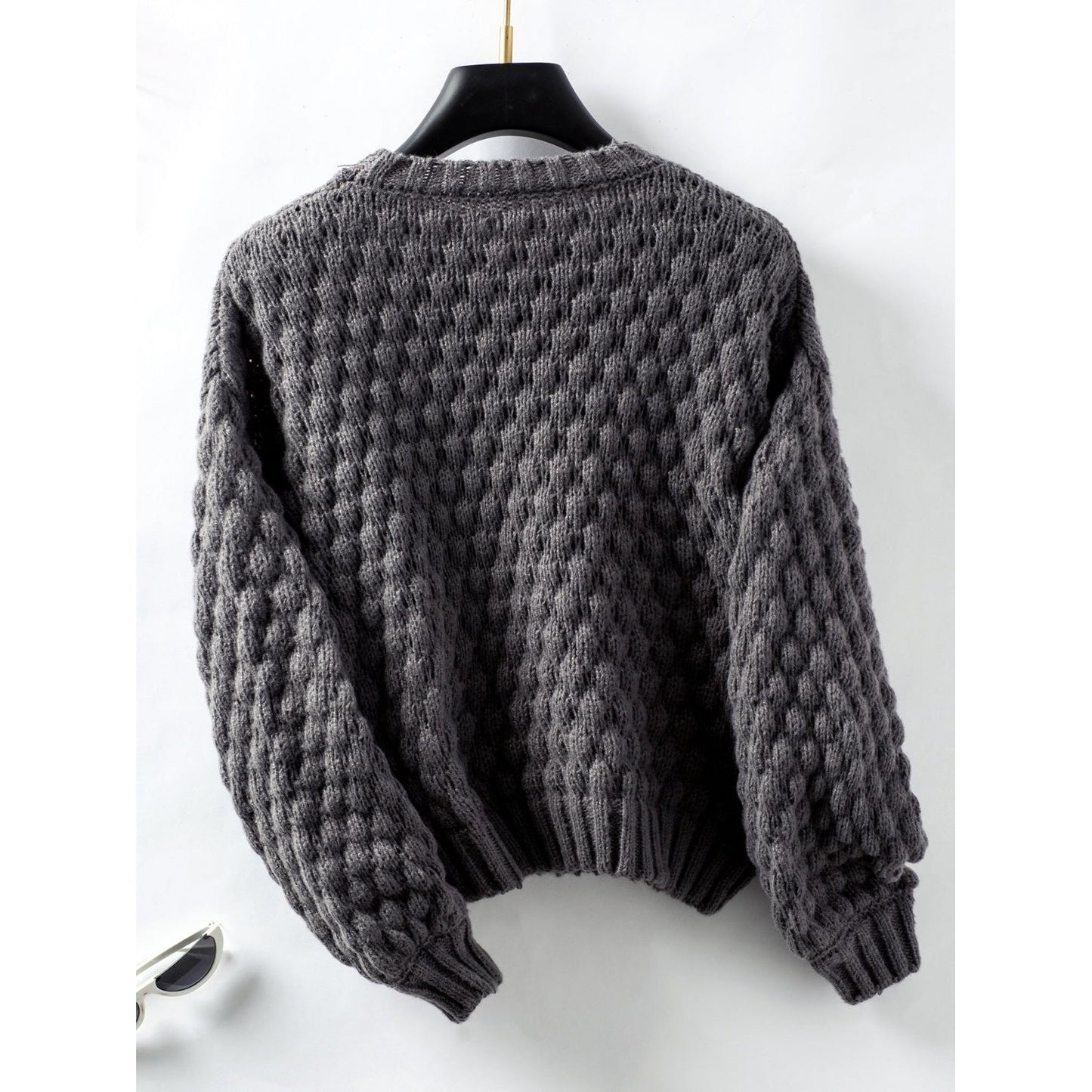 Cable-Knit Round Neck Long Sleeve Sweater