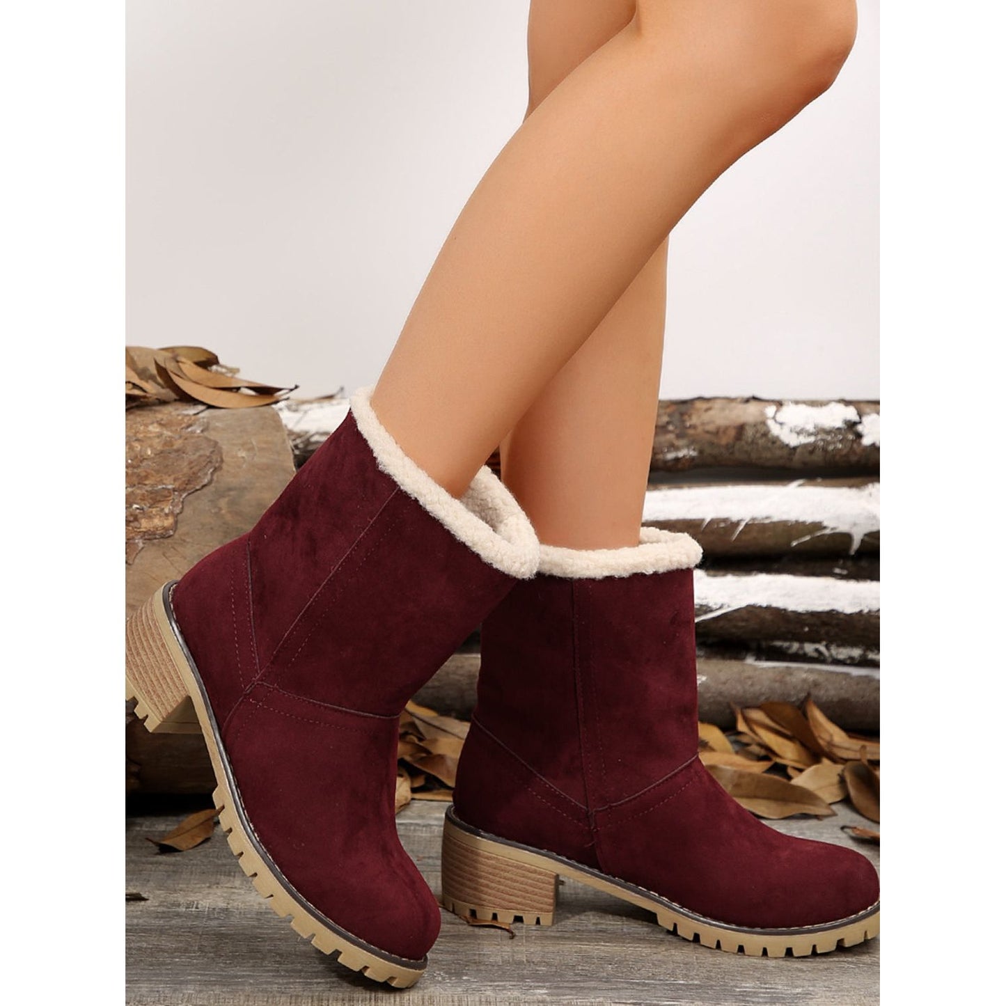 Thermal Fuzzy Block Heel Boots