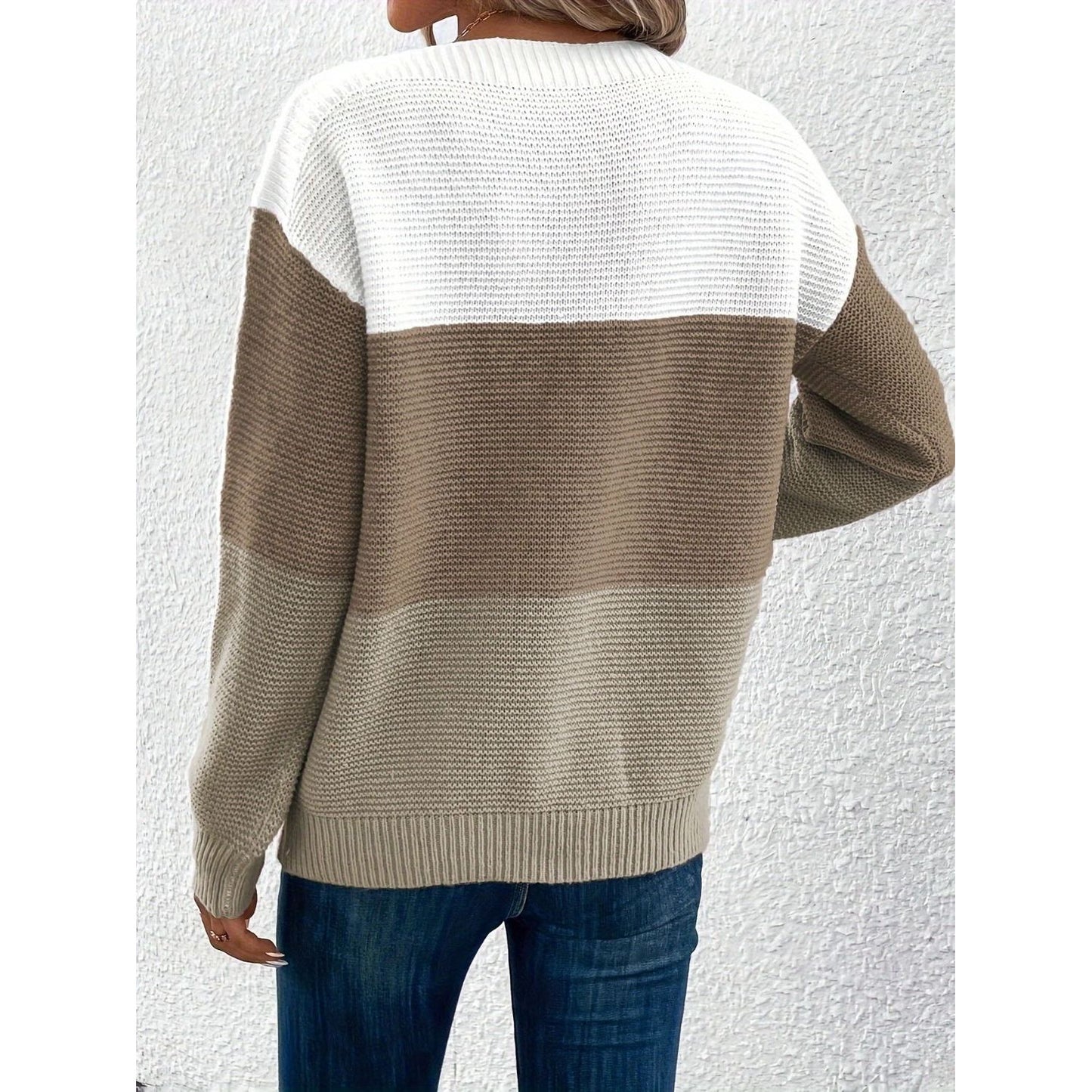 Color Block Boat Neck Sweater