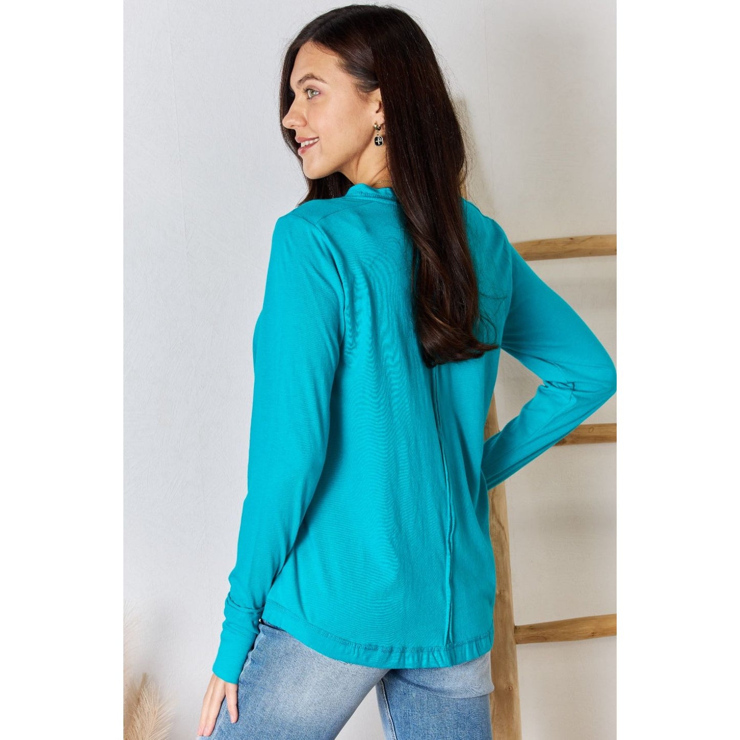 Zenana Exposed Seam Thumbhole Long Sleeve Top