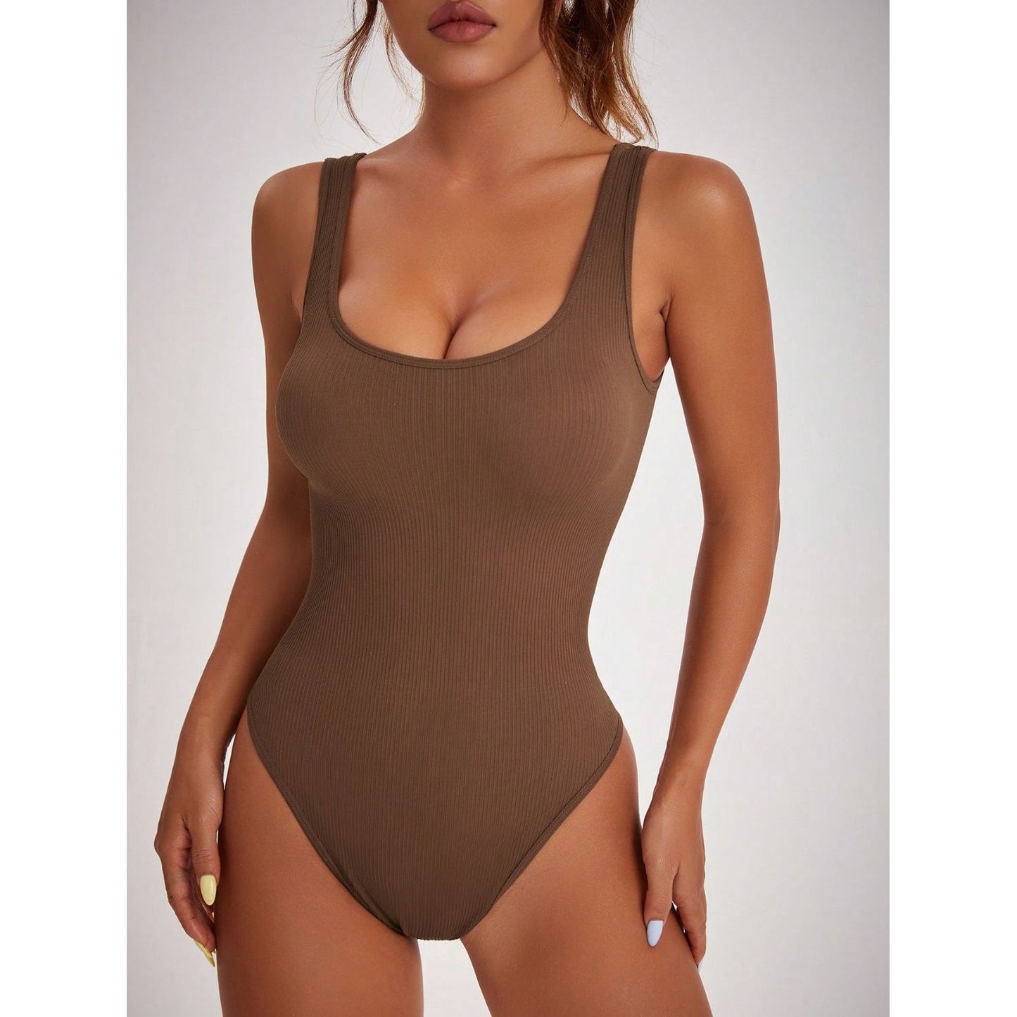 Scoop Neck Wide Strap Active Bodysuit