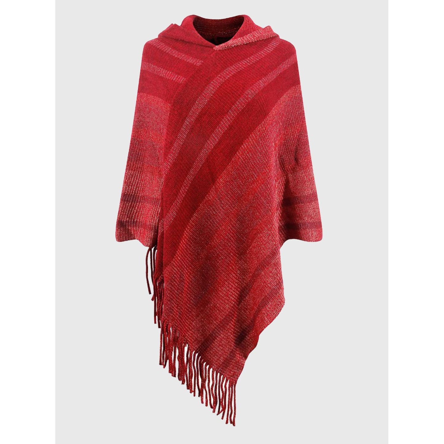 Striped Fringe Hem Hooded Poncho