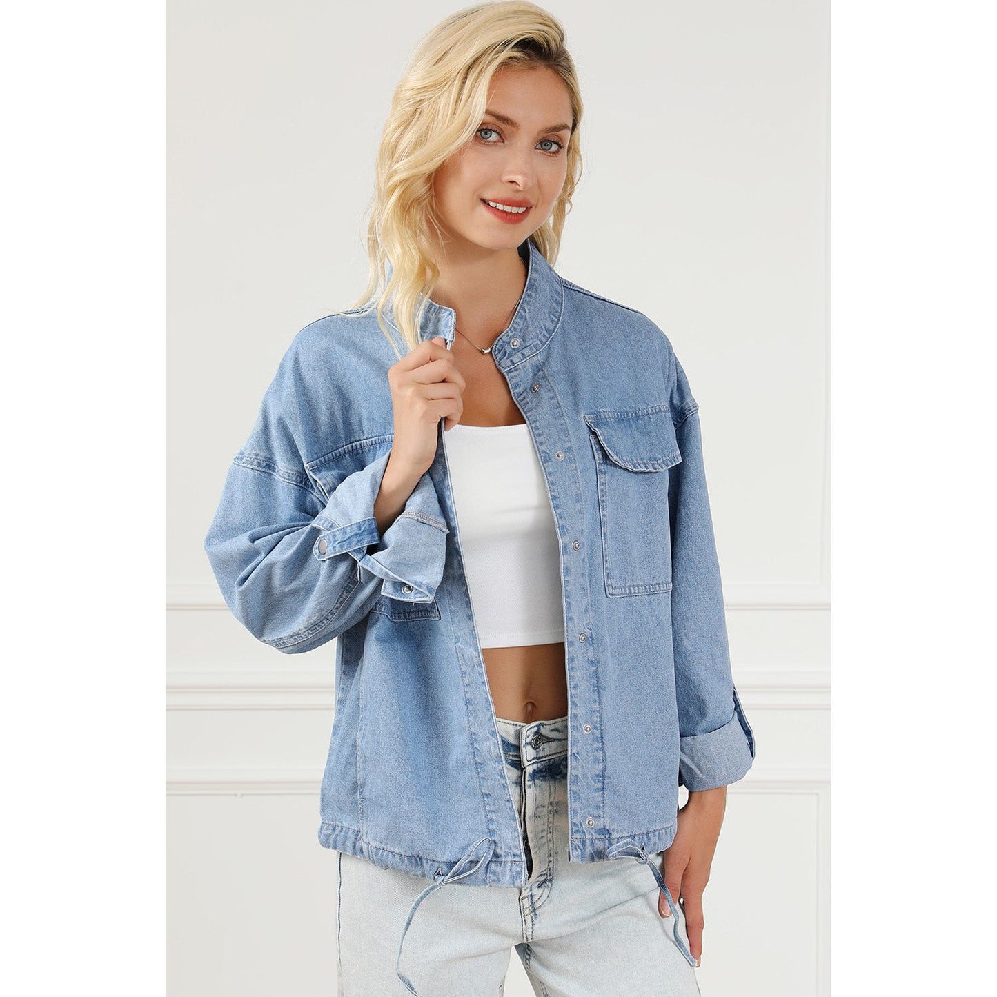 Snap Down Long Sleeve Denim Top