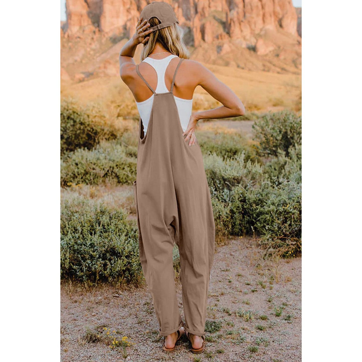 Double Take Full Size V-Neck Sleeveless Jumpsuit with Pockets