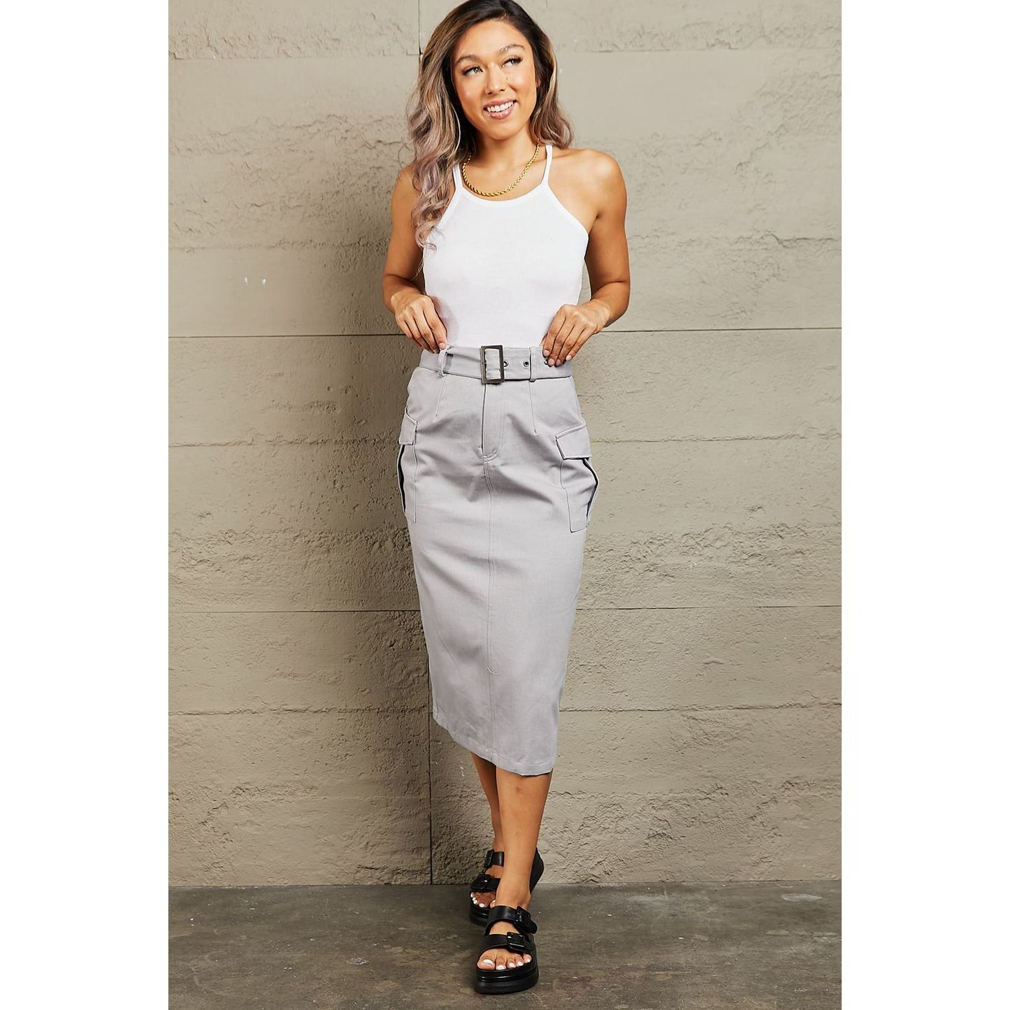 HYFVE Professional Poise Buckled Midi Skirt