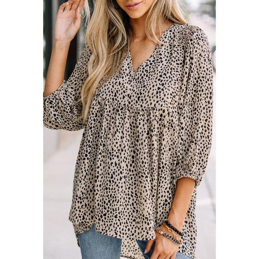 Animal Print V-Neck Three-Quarter Sleeve Blouse