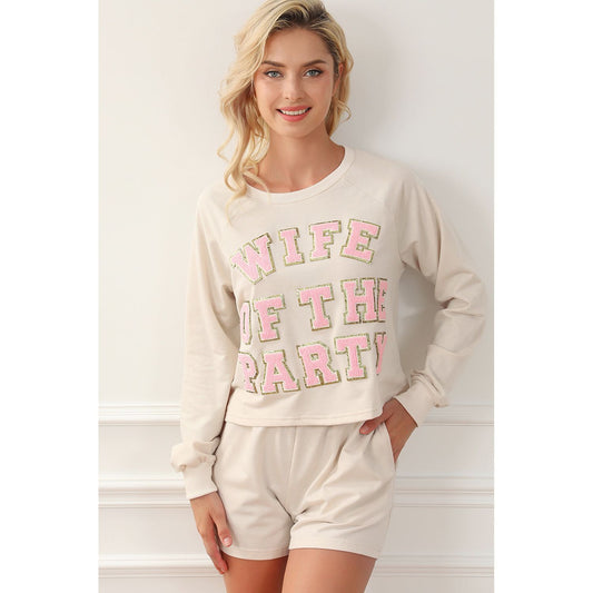 WIFE OF THE PARTY Round Neck Top and Shorts Lounge Set