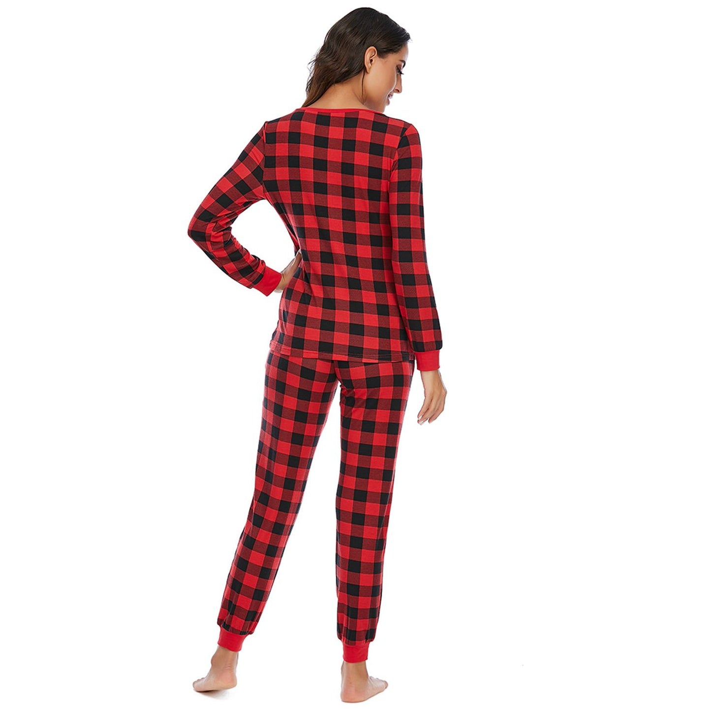 Plaid Round Neck Top and Pants Set