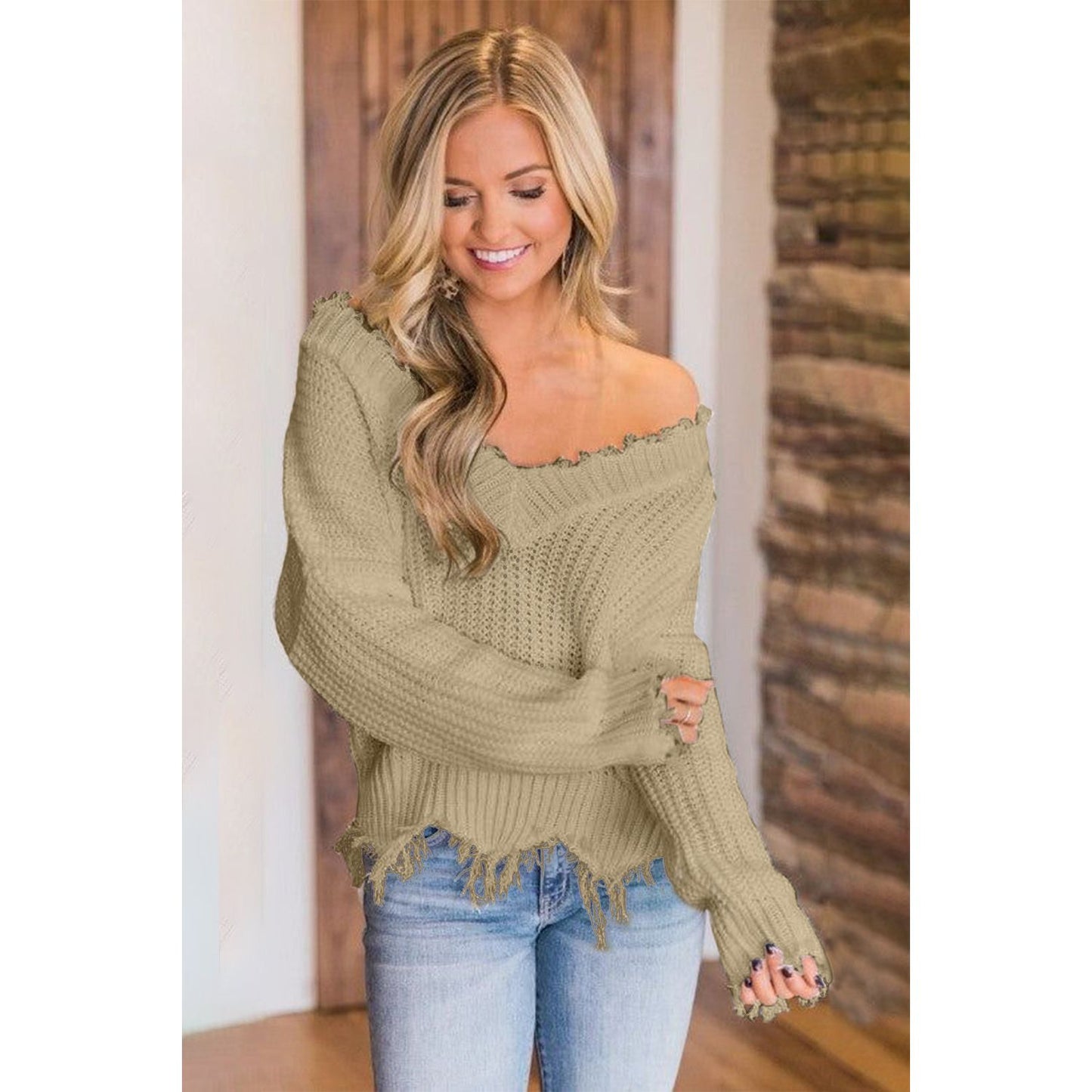 Frayed Hem Dropped Shoulder Sweater