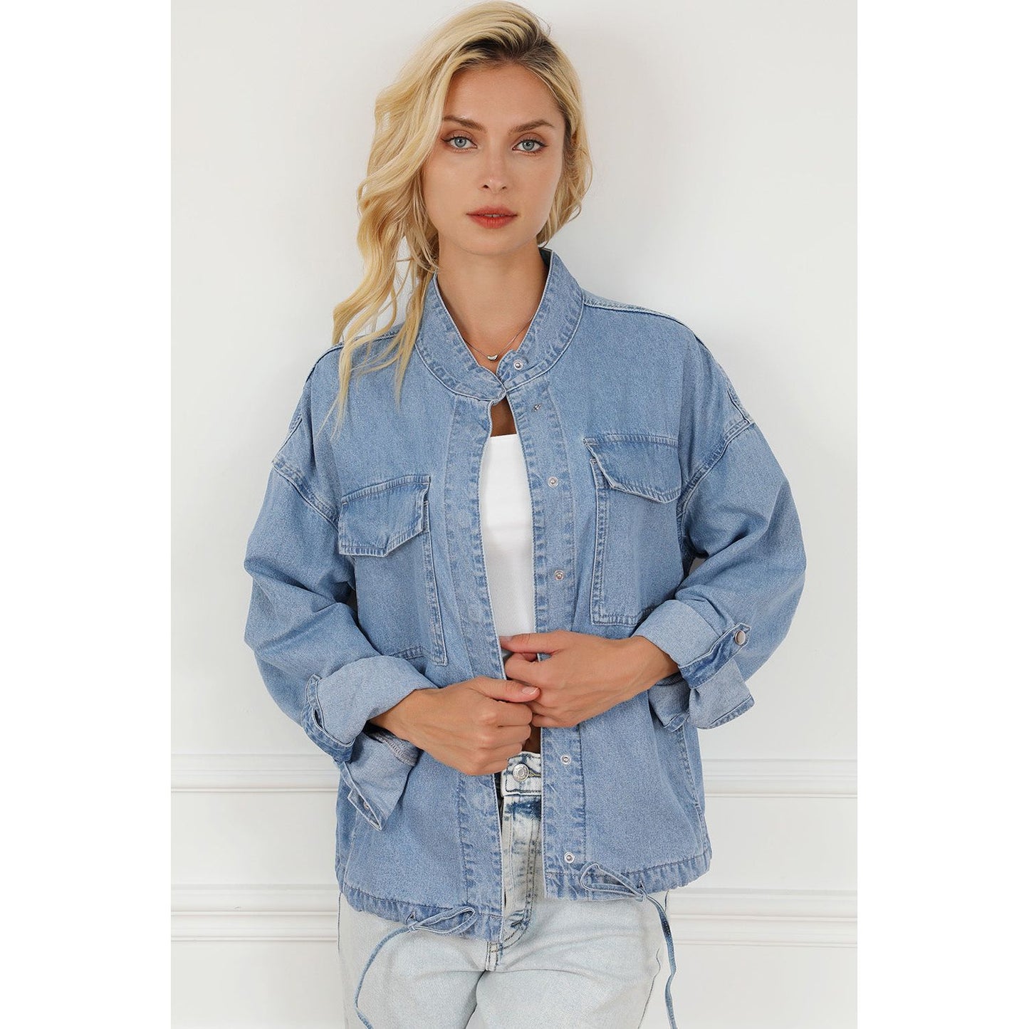 Snap Down Long Sleeve Denim Top