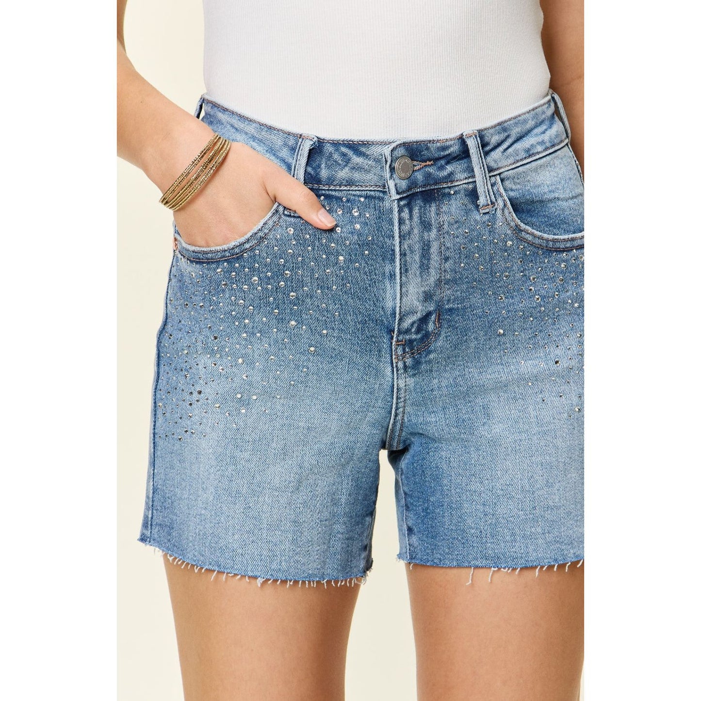 Judy Blue Full Size High Waist Rhinestone Decor Denim Shorts