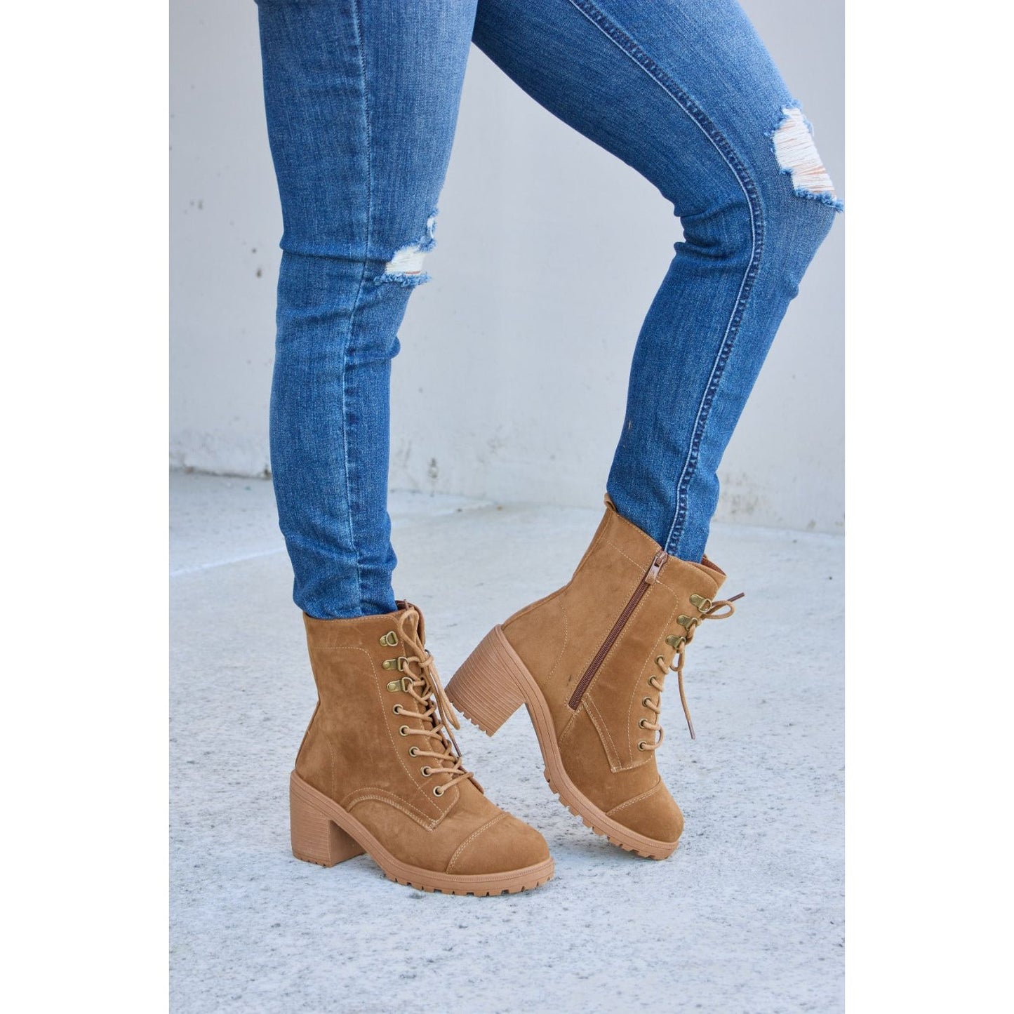 Forever Link Lace-Up Zipper Detail Block Heel Boots