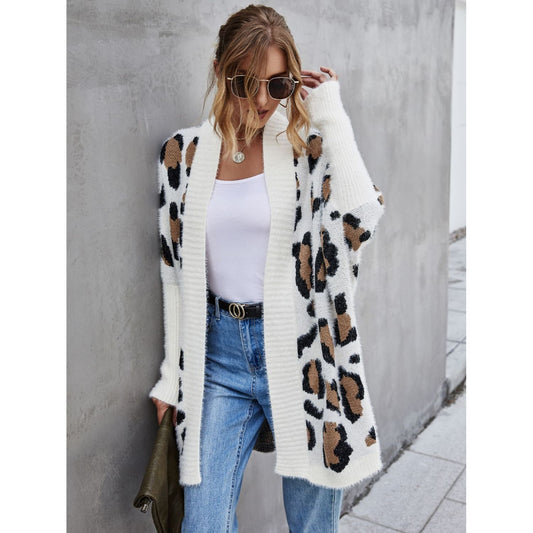 Angel Wings Leopard Pattern Fuzzy Cardigan