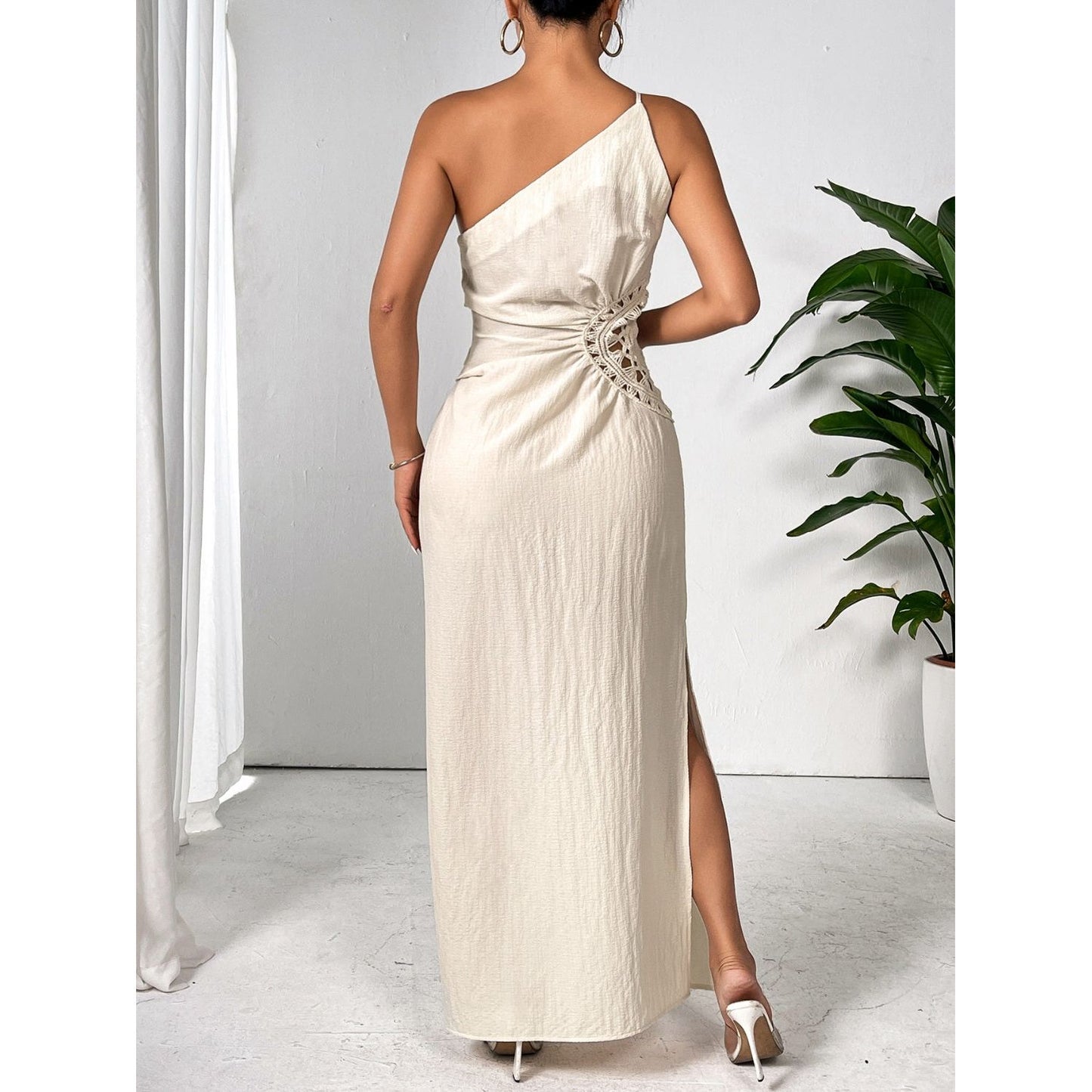 Slit One Shoulder Sleeveless Maxi Dress