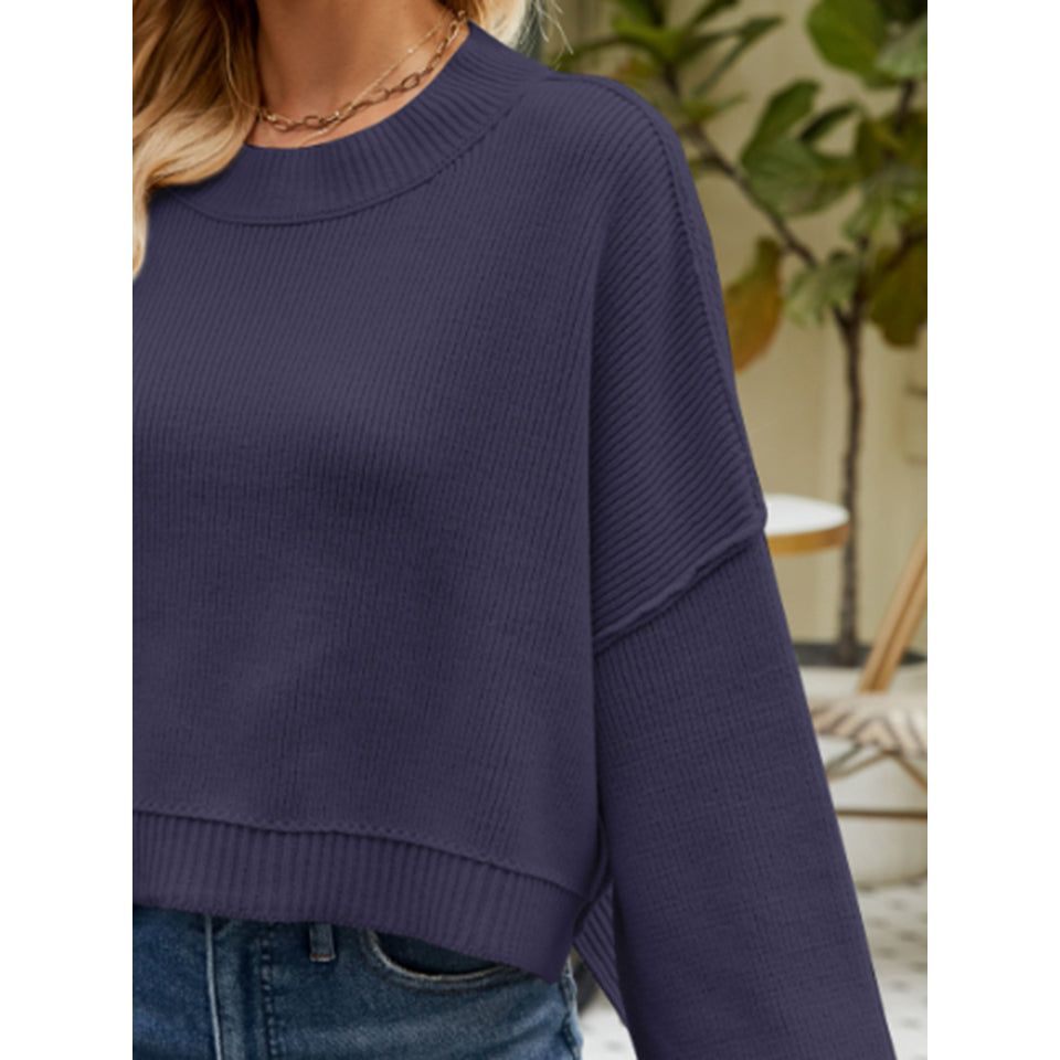 Round Neck Lantern Sleeve Sweater