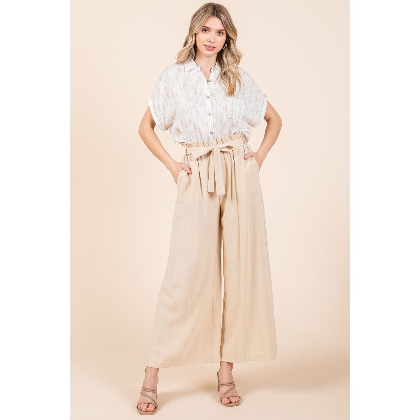 Mittoshop High Waist Tie Front Wide Leg Pants