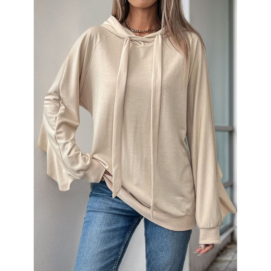 Perfee Drawstring Ruffled Long Sleeve Hoodie