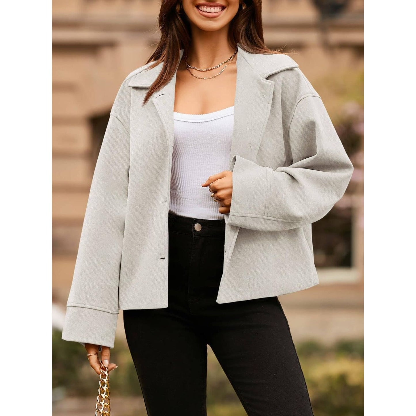 Collared Neck Dropped Shoulder Jacket