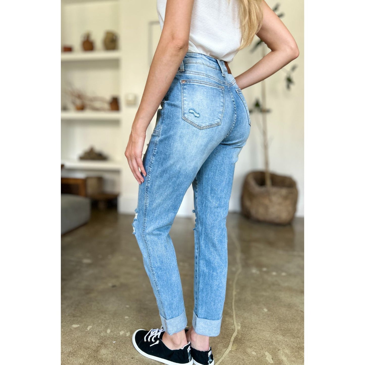 Judy Blue Full Size Distressed Straight Jeans with Patch Pockets