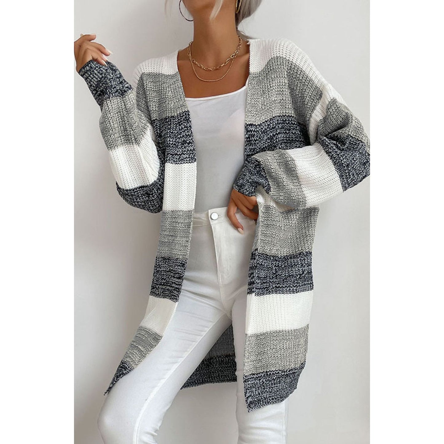 Perfee Striped Long Sleeve Duster Cardigan