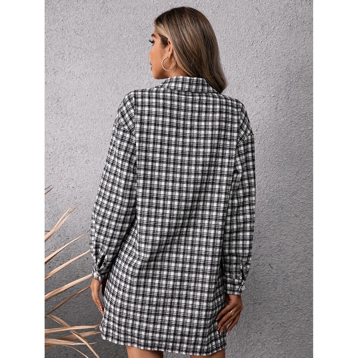 Ivy Lane Pocketed Plaid Long Sleeve Mini Dress