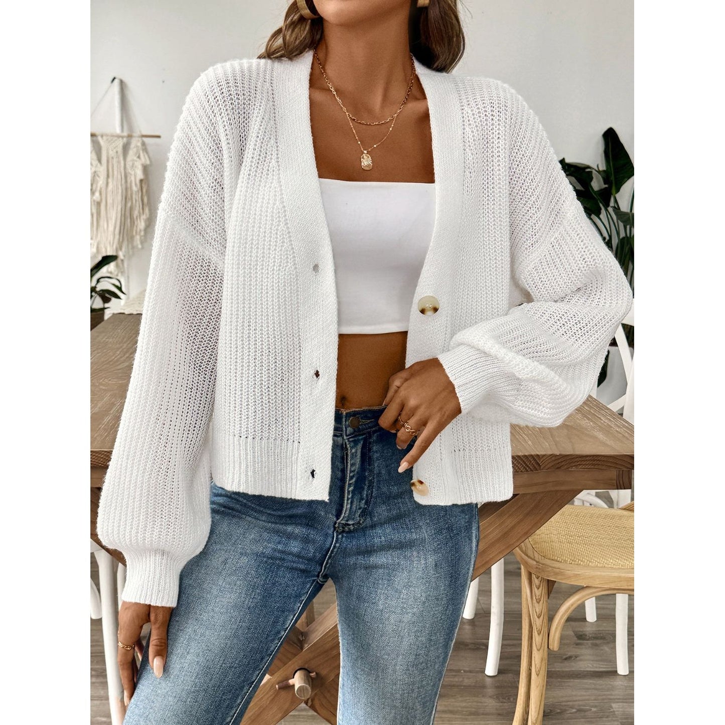 V-Neck Button Up Long Sleeve Cardigan