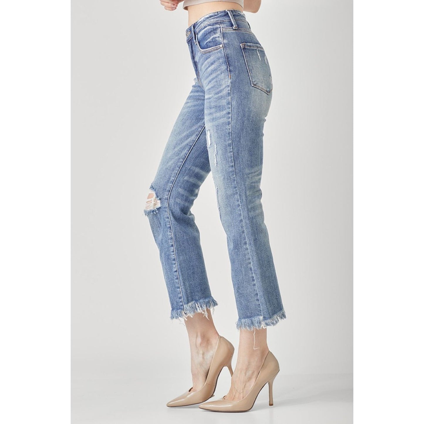 RISEN High Waist Distressed Cropped Bootcut Jeans