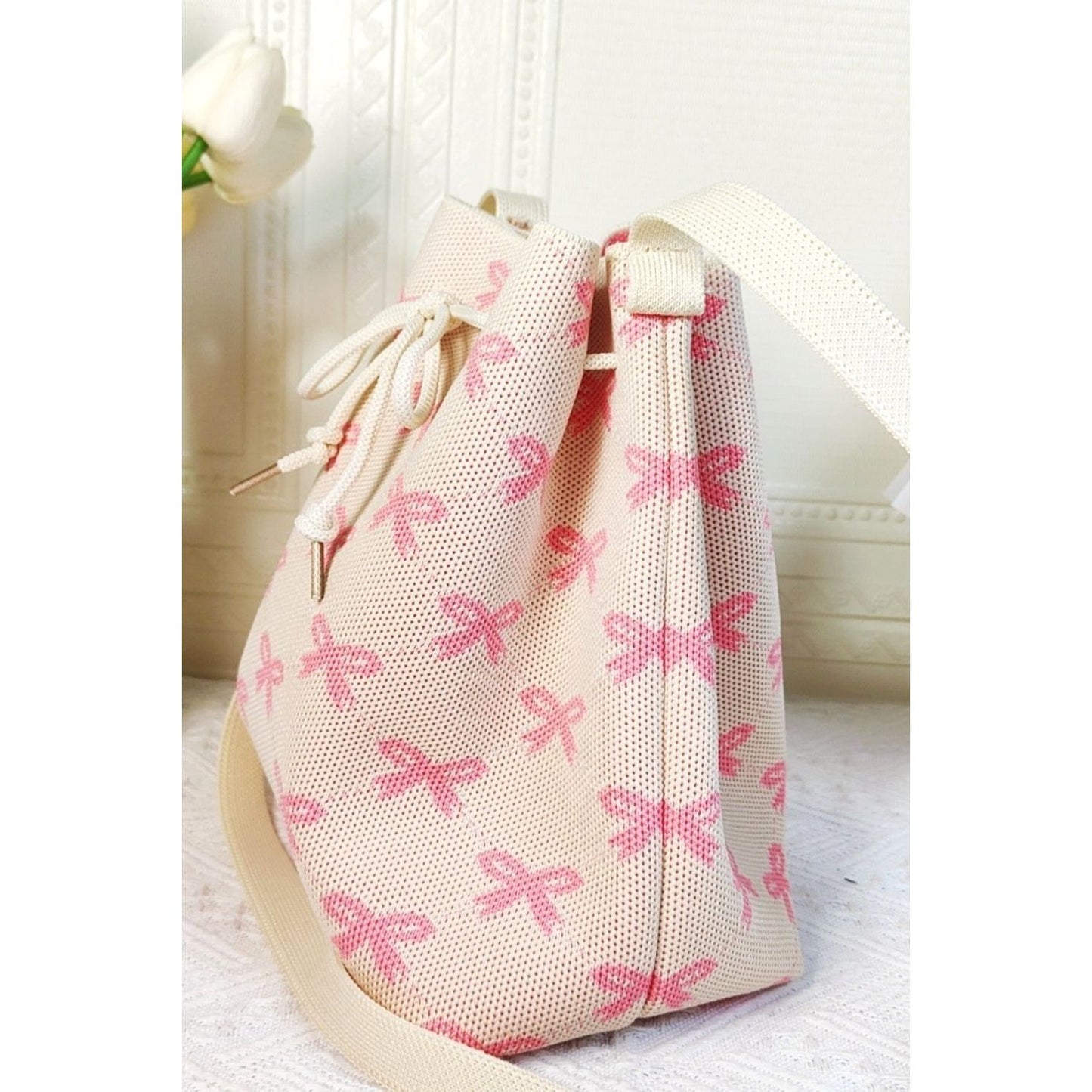 Zenana Ribbon Bowknot Pattern Crossbody Bucket