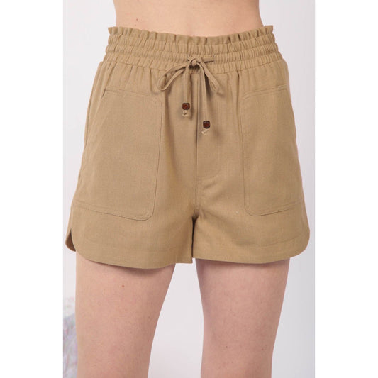 VERY J Drawstring Elastic Waist Linen Shorts