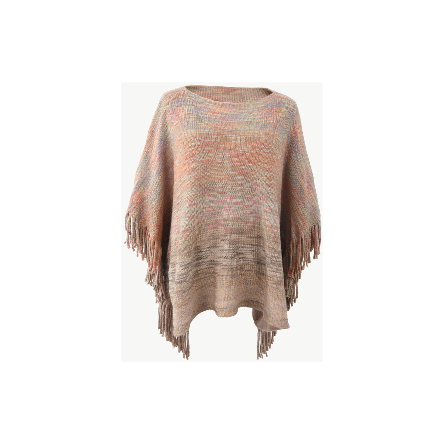 Round Neck Fringe Detail Poncho