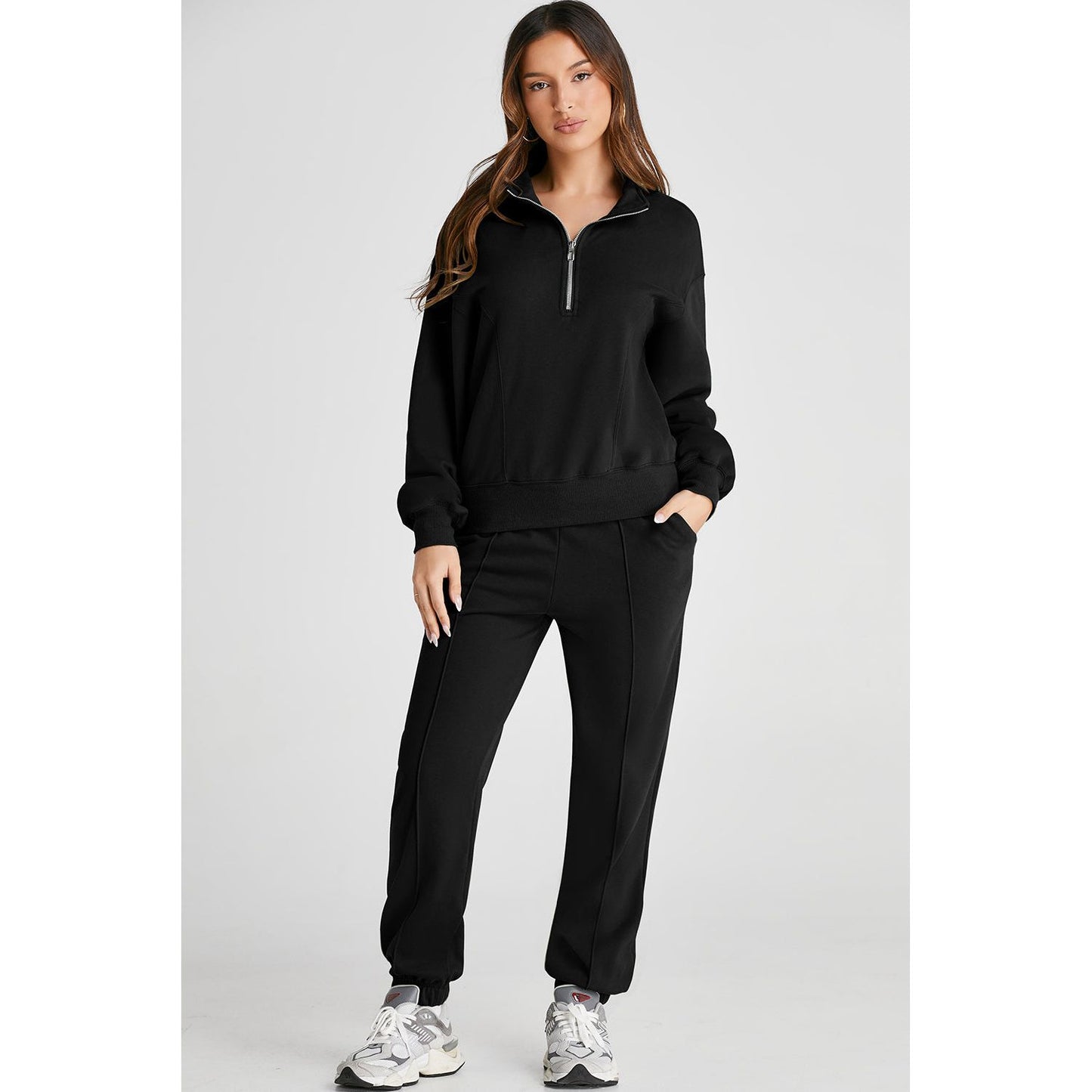 Half Zip Long Sleeve Top and Joggers Active Set