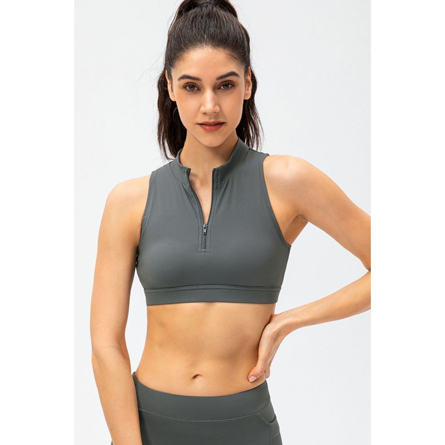 Full Size Cropped Cutout Back Zipper Front Active Tank Top