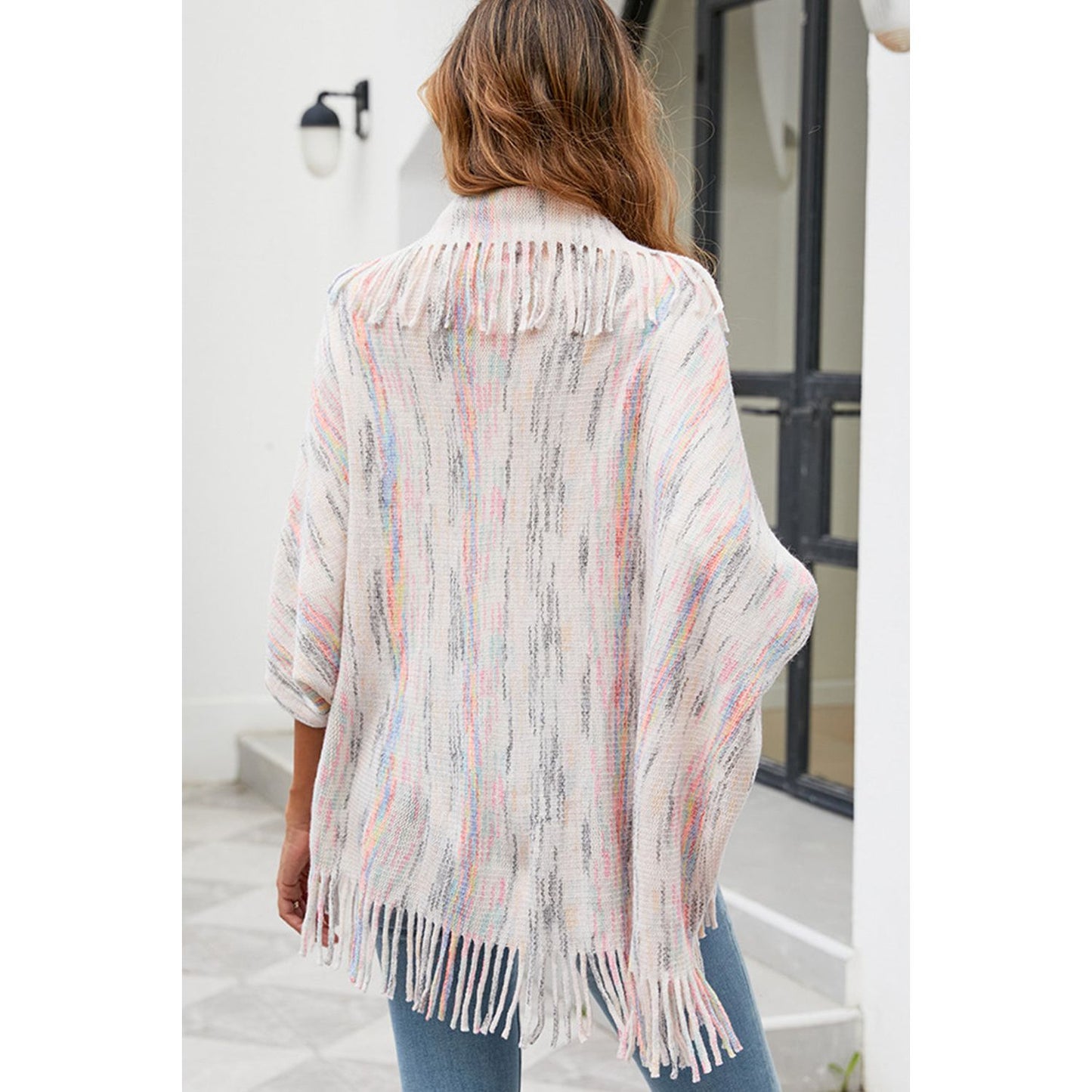 Fringe Detail Printed Poncho