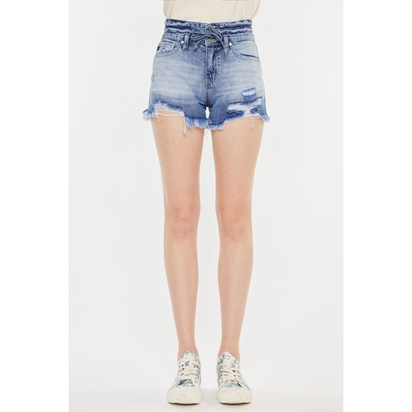 Kancan High Rise Frayed Hem Denim Shorts