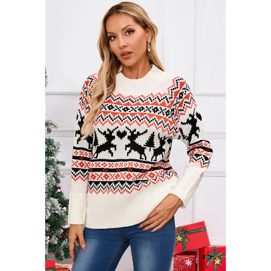 Angel Wings Reindeer Round Neck Long Sleeve Sweater