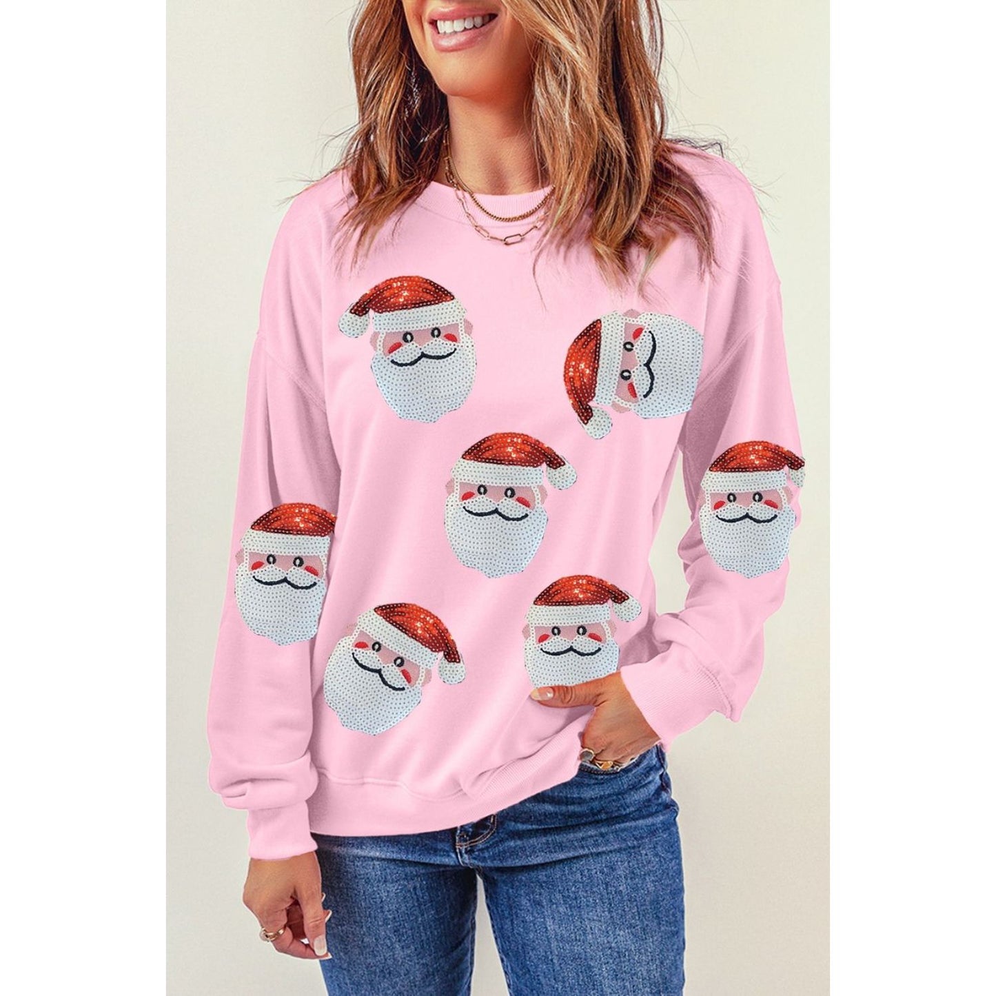 Sequin Santa Patch Round Neck Sweatshirt