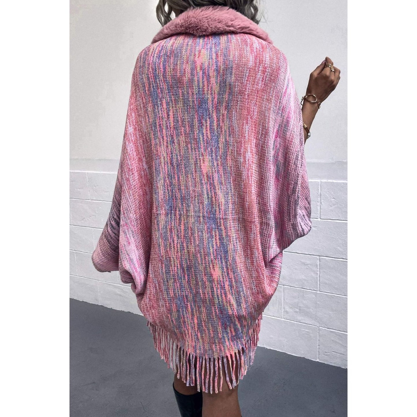 Open Front Fringe Hem Poncho