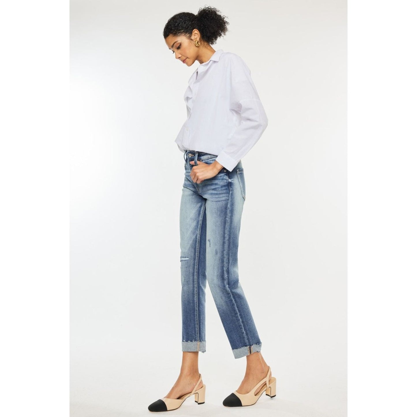 Kancan High Rise Cuffed Straight Jeans