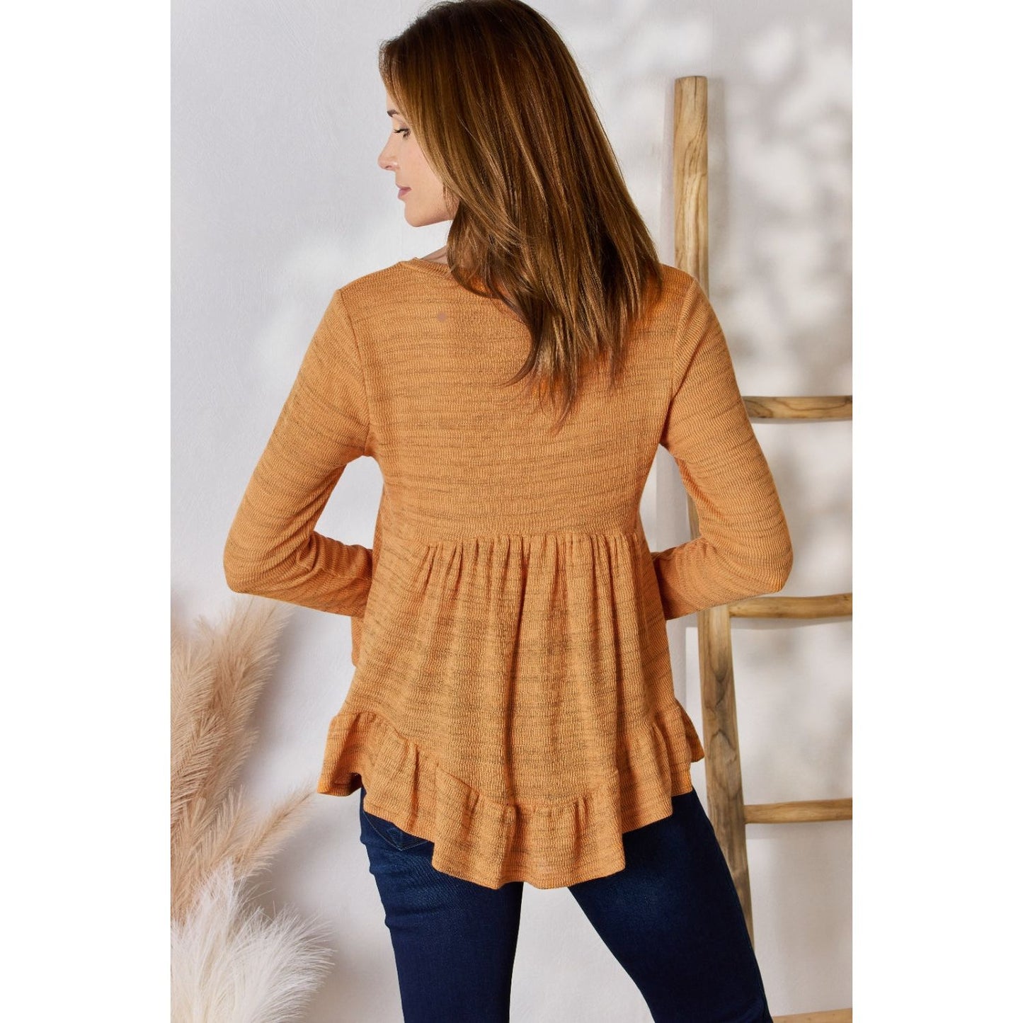 Hailey & Co Full Size V-Neck Flounce Sleeve Blouse