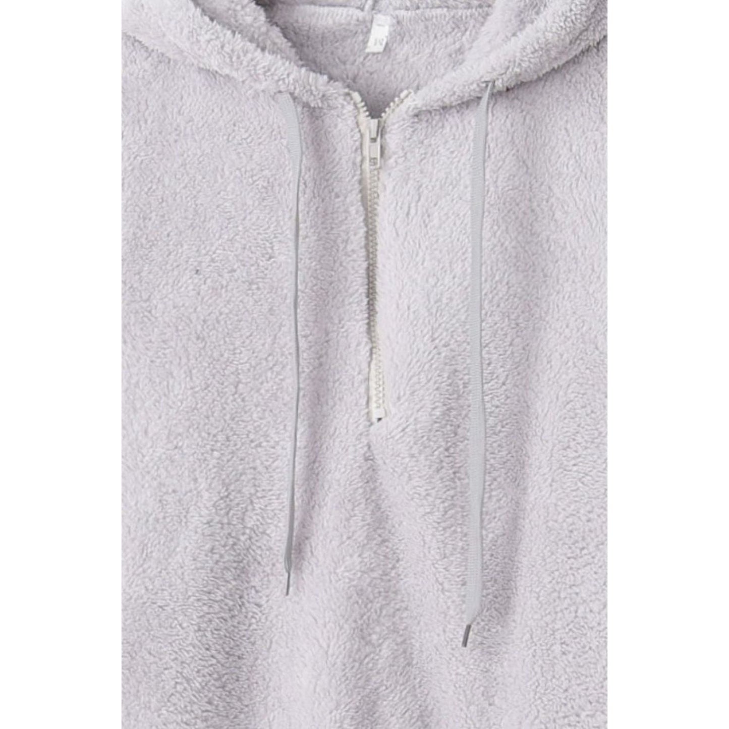 Full Size Quarter-Zip Drawstring Teddy Hoodie