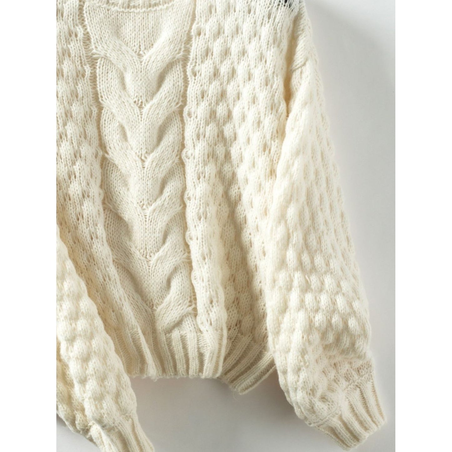 Cable-Knit Round Neck Long Sleeve Sweater