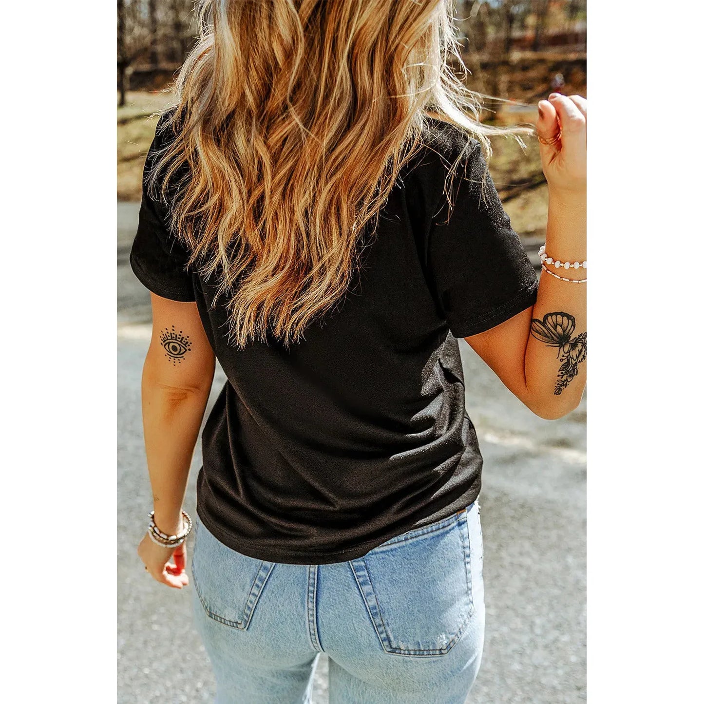 Sequin Round Neck Short Sleeve T-Shirt