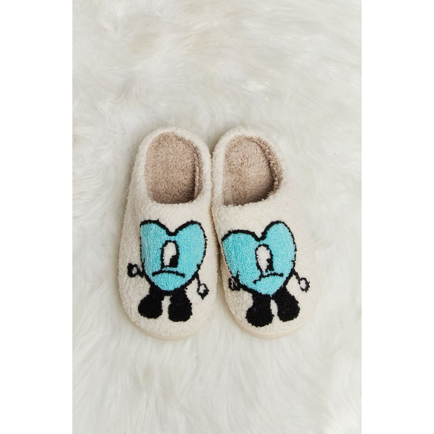 Melody Love Heart Print Plush Slippers