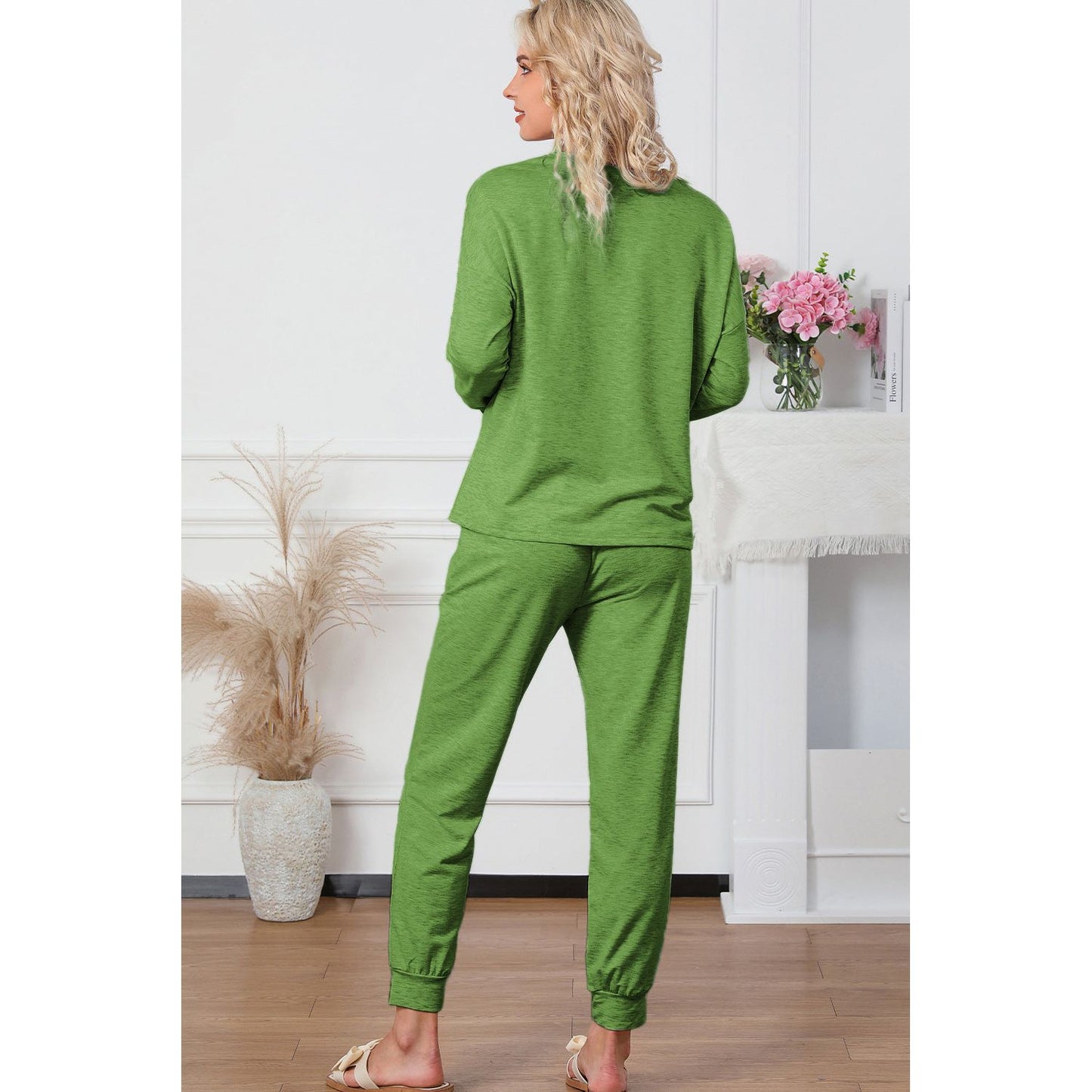 Round Neck Top and Drawstring Pants Lounge Set