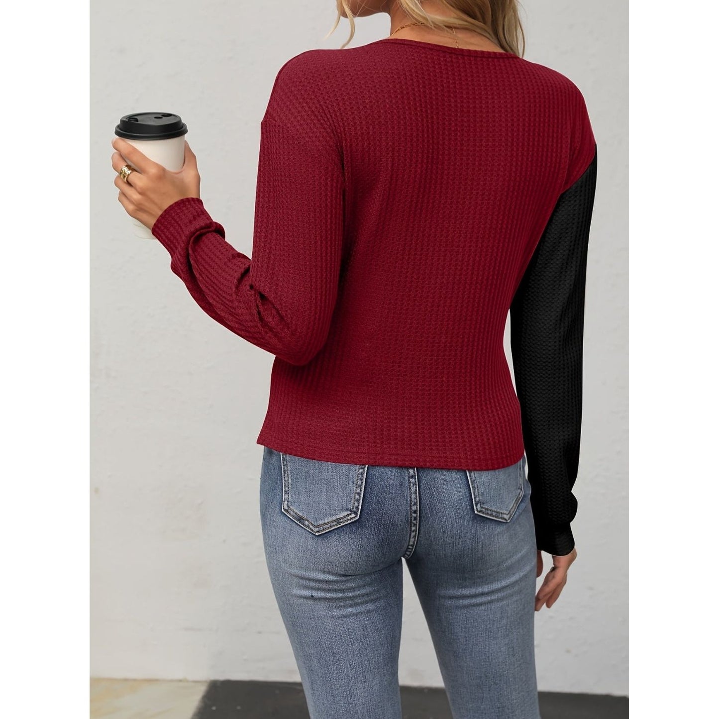 Contrast Surplice Long Sleeve Top